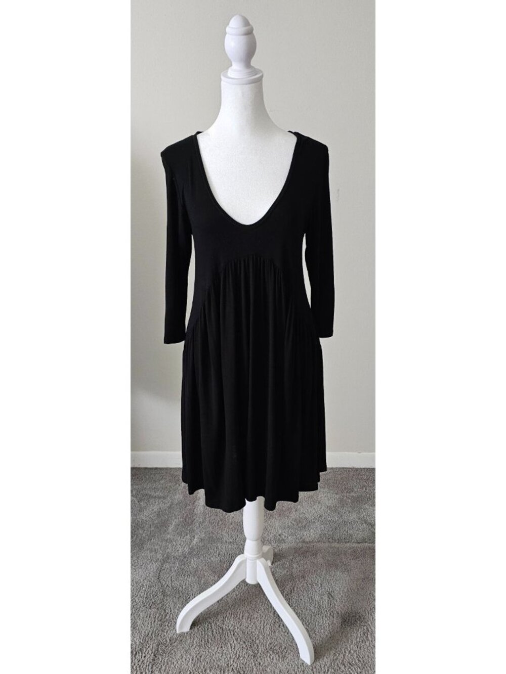 Pastels Womens Black Babydoll Tunic Dress W/V-Neckline M Whimsygoth Romantic Y2K